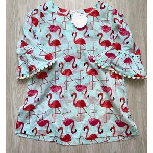 Mud pie flamingo coverup tunic 24m-2T/3T NWT pom pom